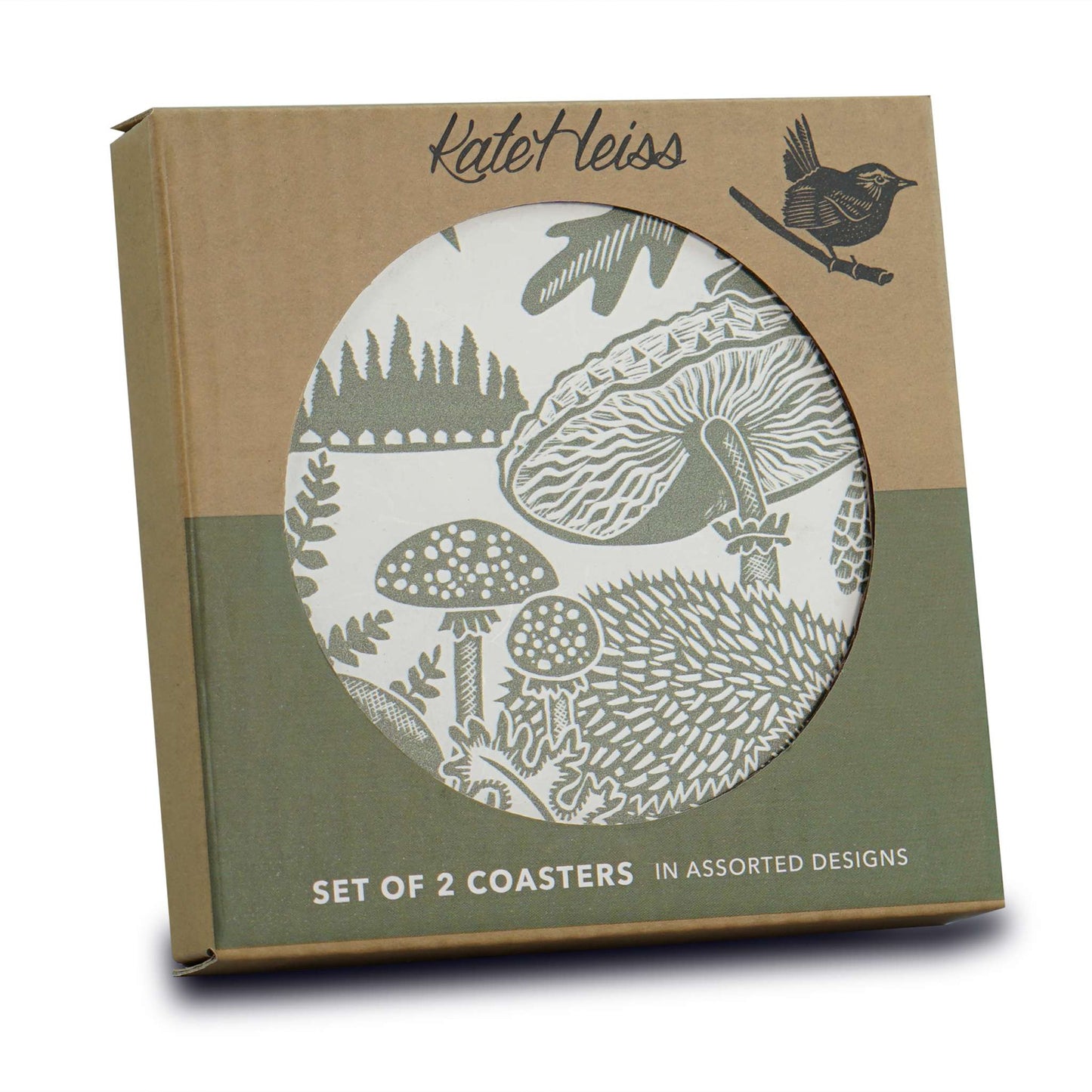 Ceramic Coasters Woodland Mushroom Hedgehog Green