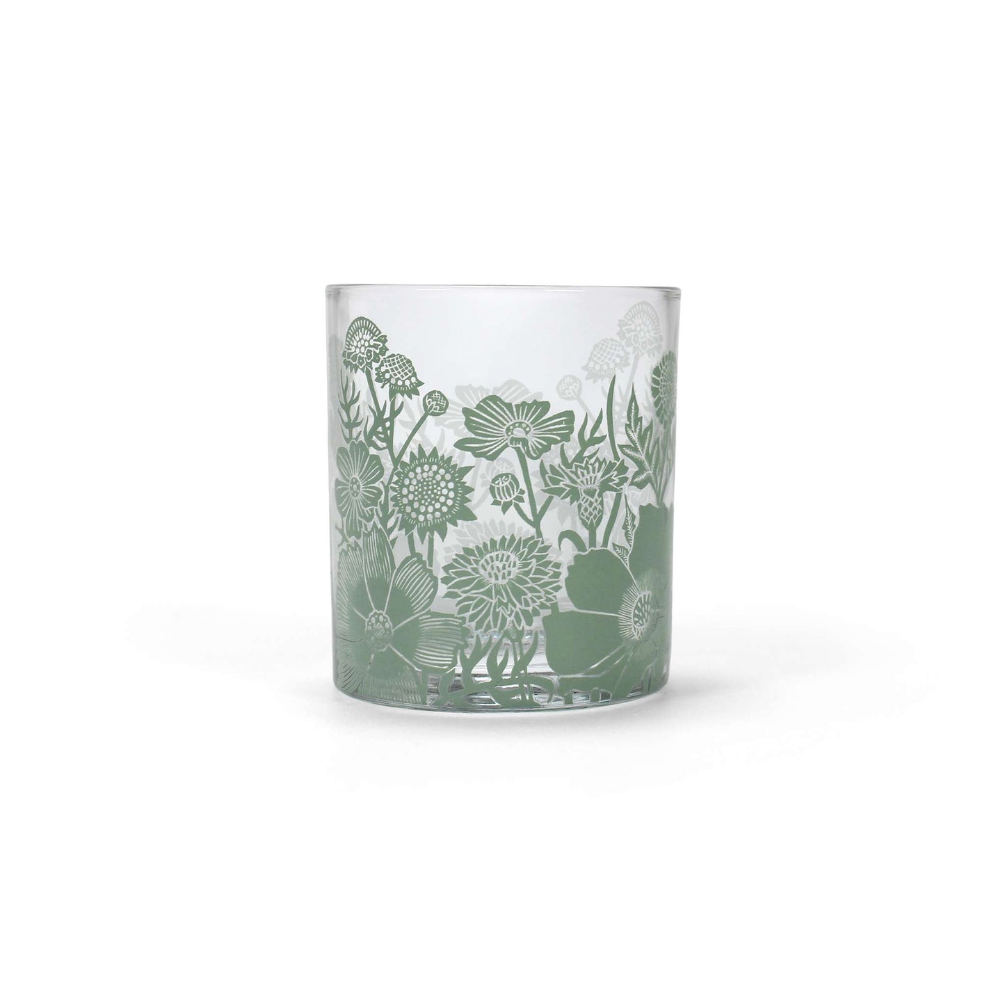 Drinking Glass Tumbler Flowers Woodland Green