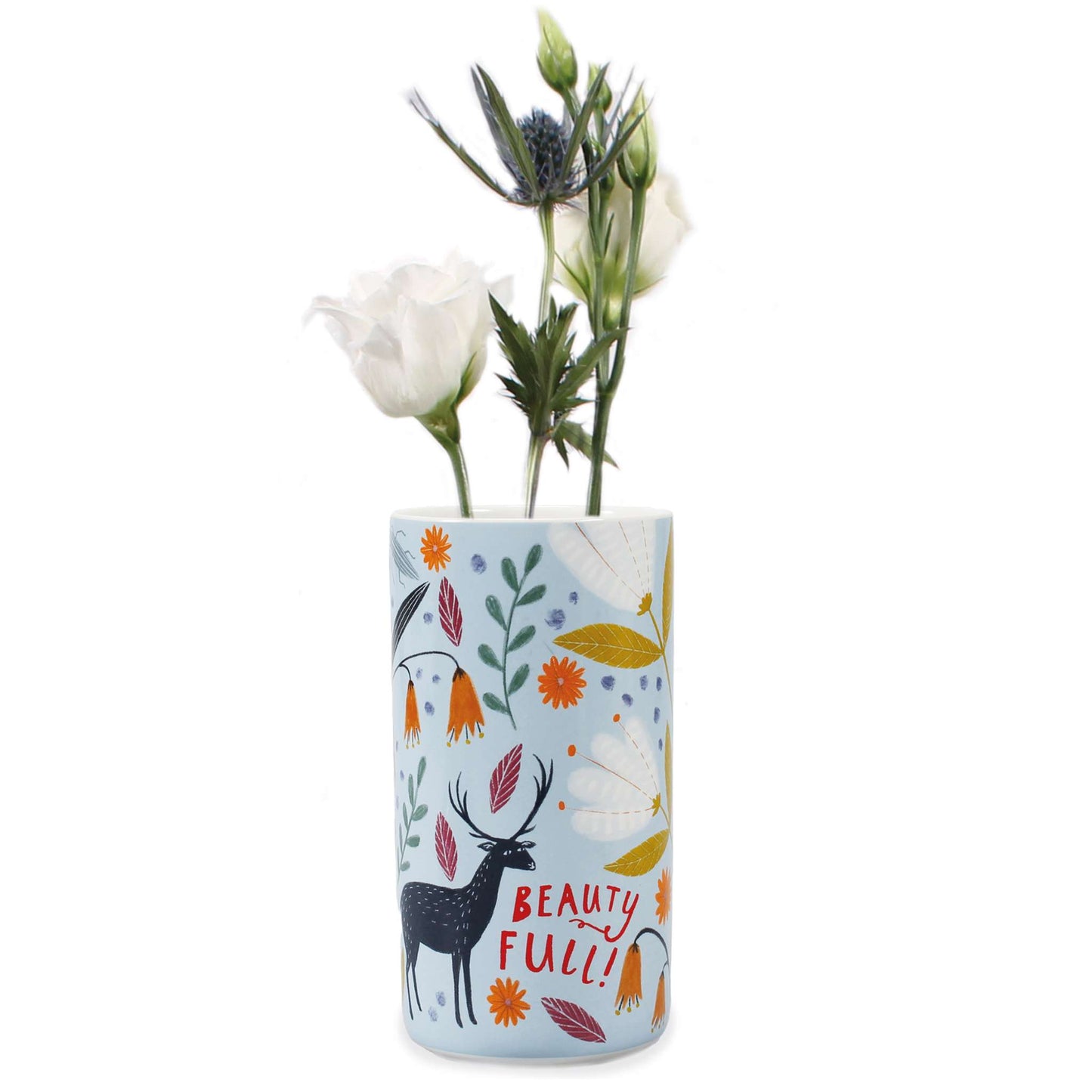 Ceramic Vase Scandinavian Floral Pattern with Animals