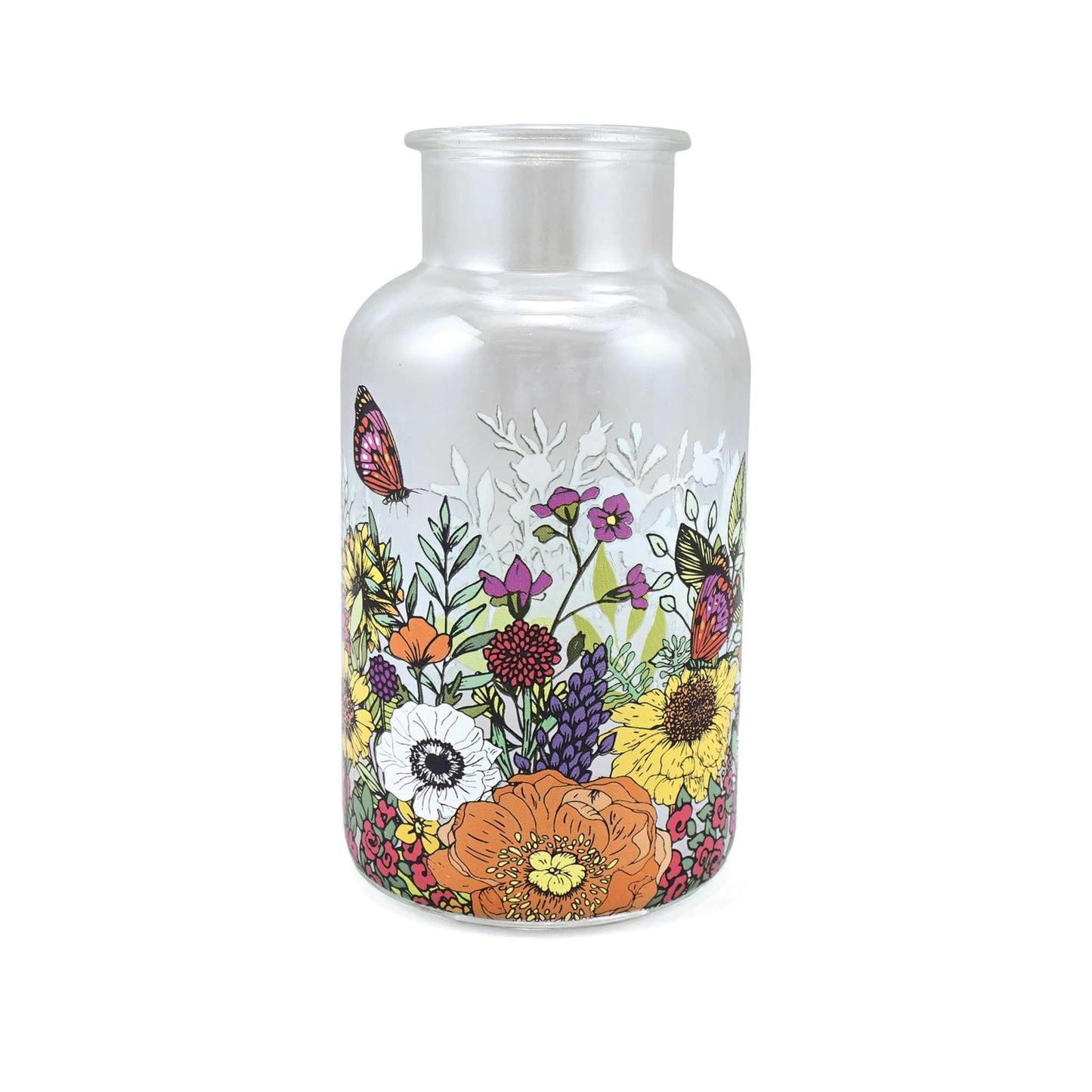Glass Vase Flowers Floral Pattern Honey Bee