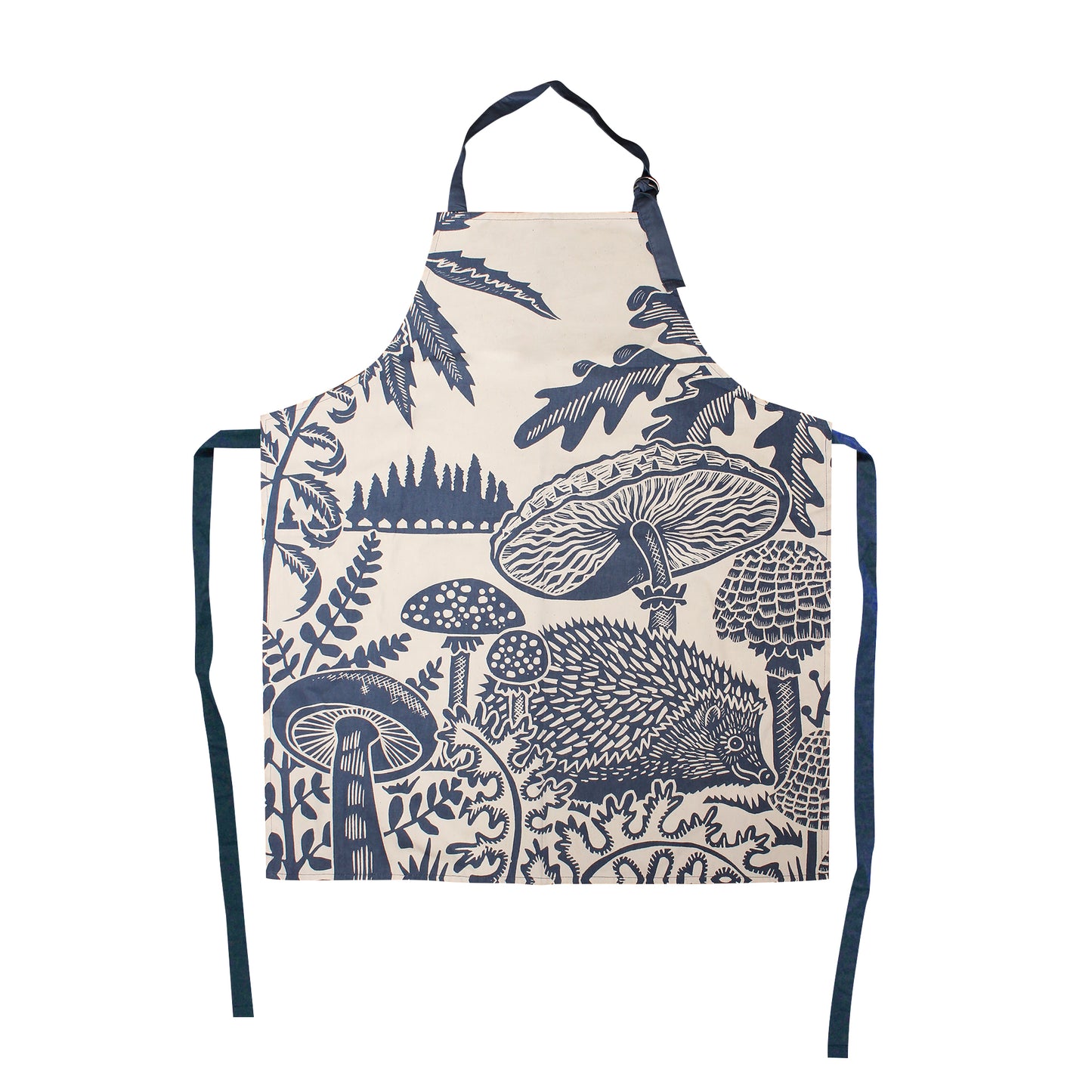 Recycled Cotton Apron Mushroom Hedgehog Blue