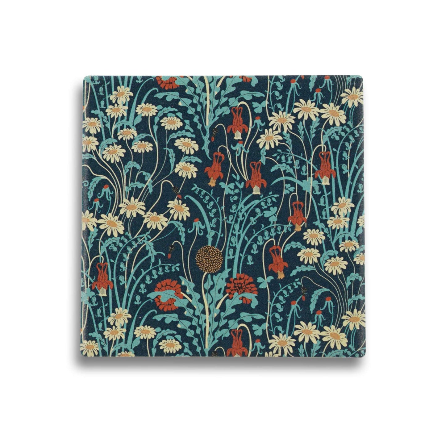 Wild Flowers Ceramic Coaster – Arts and Crafts Design
