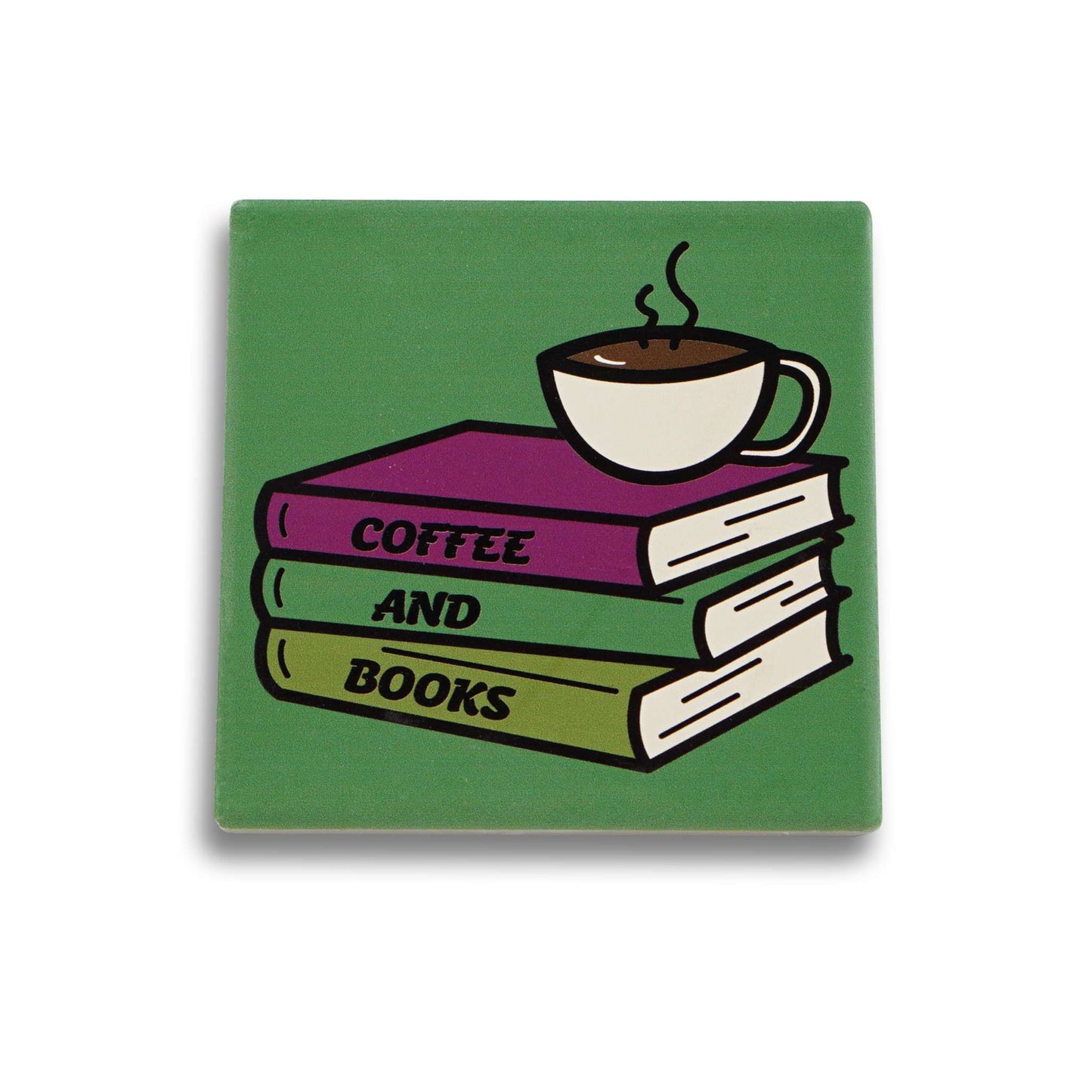 Ceramic Square Coaster – Coffee and Books