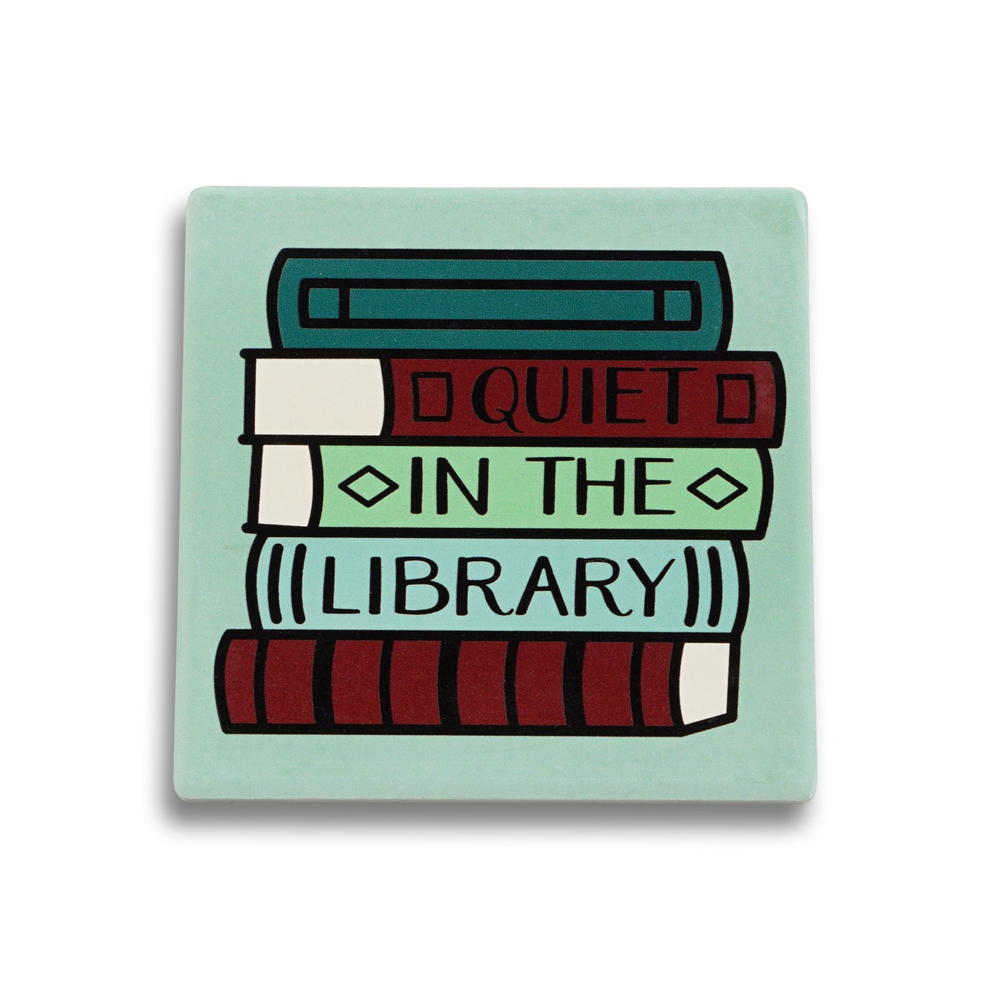 Ceramic Square Coaster – Quiet in the Library