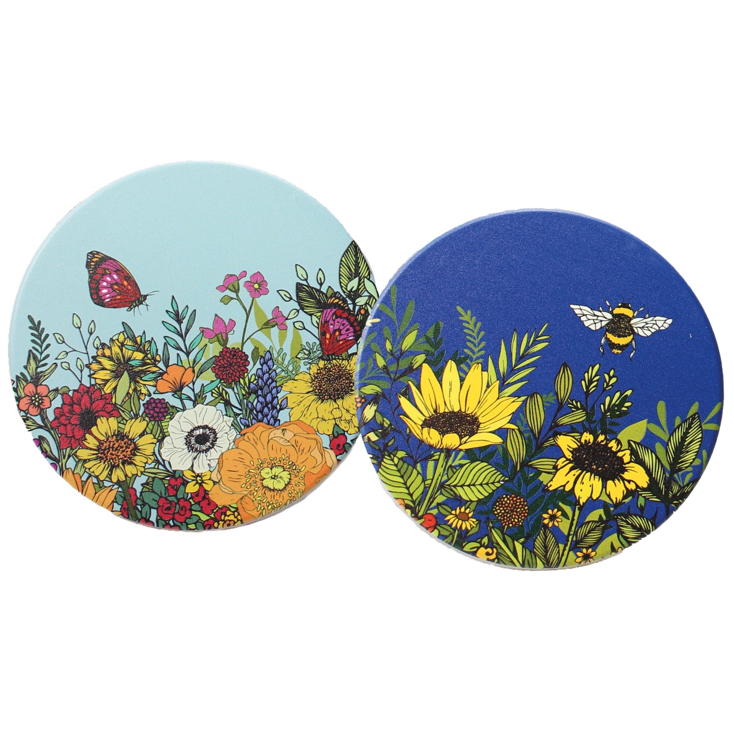 Ceramic Coasters Sunflower Bee Butterfly Flowers Floral