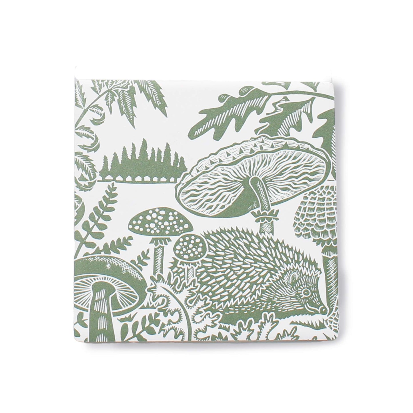 Ceramic Coasters Woodland Mushroom Hedgehog Green