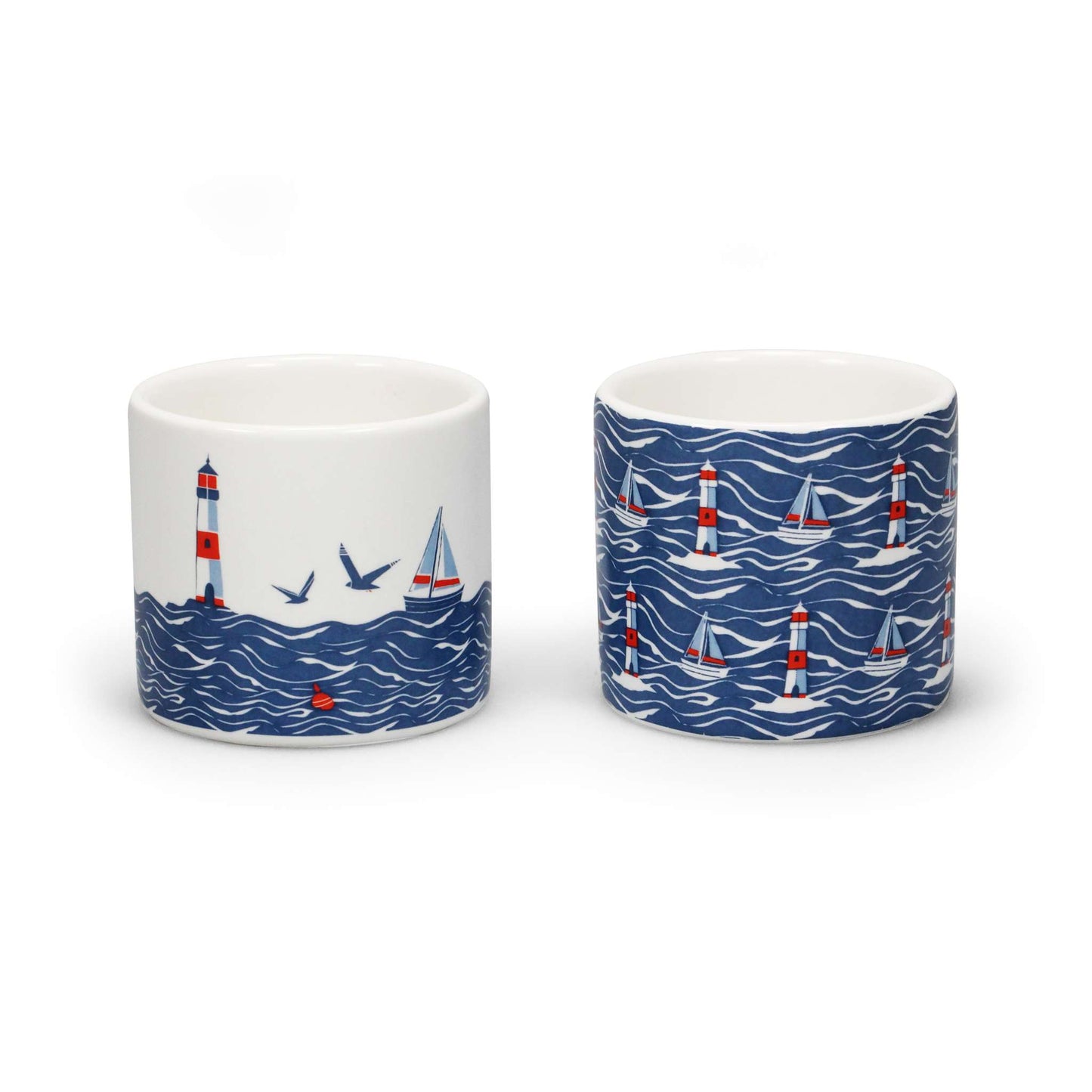 Ceramic Egg Cups Coastal Waves Lighthouse Seashore
