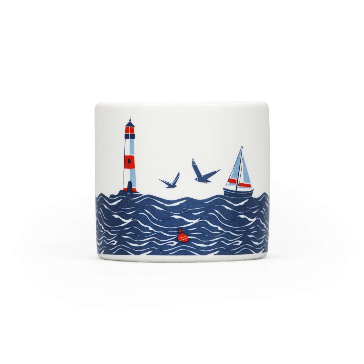 Ceramic Egg Cups Coastal Waves Lighthouse Seashore