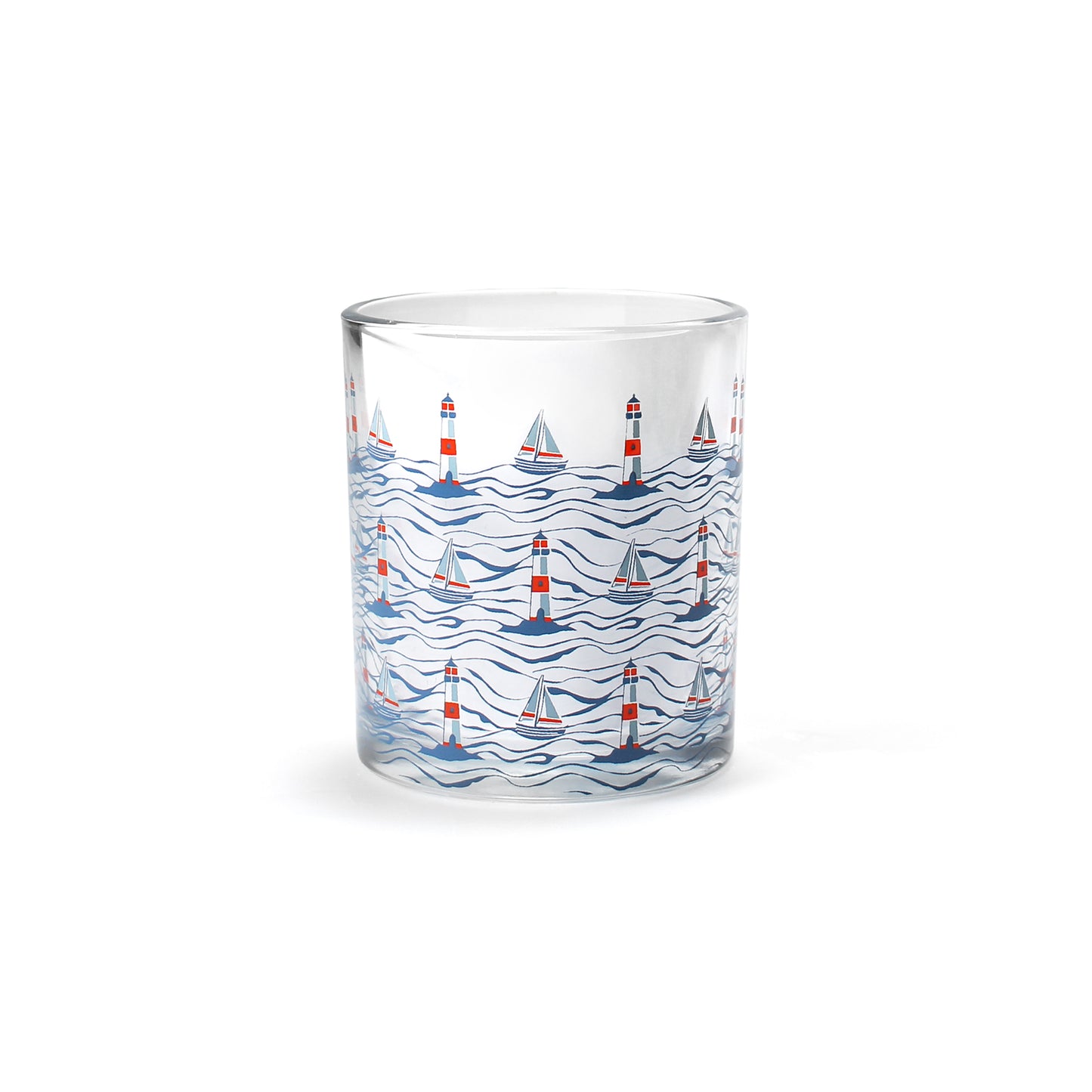 Drinking Glass Tumbler Coastal Sailboats Sea Waves pattern