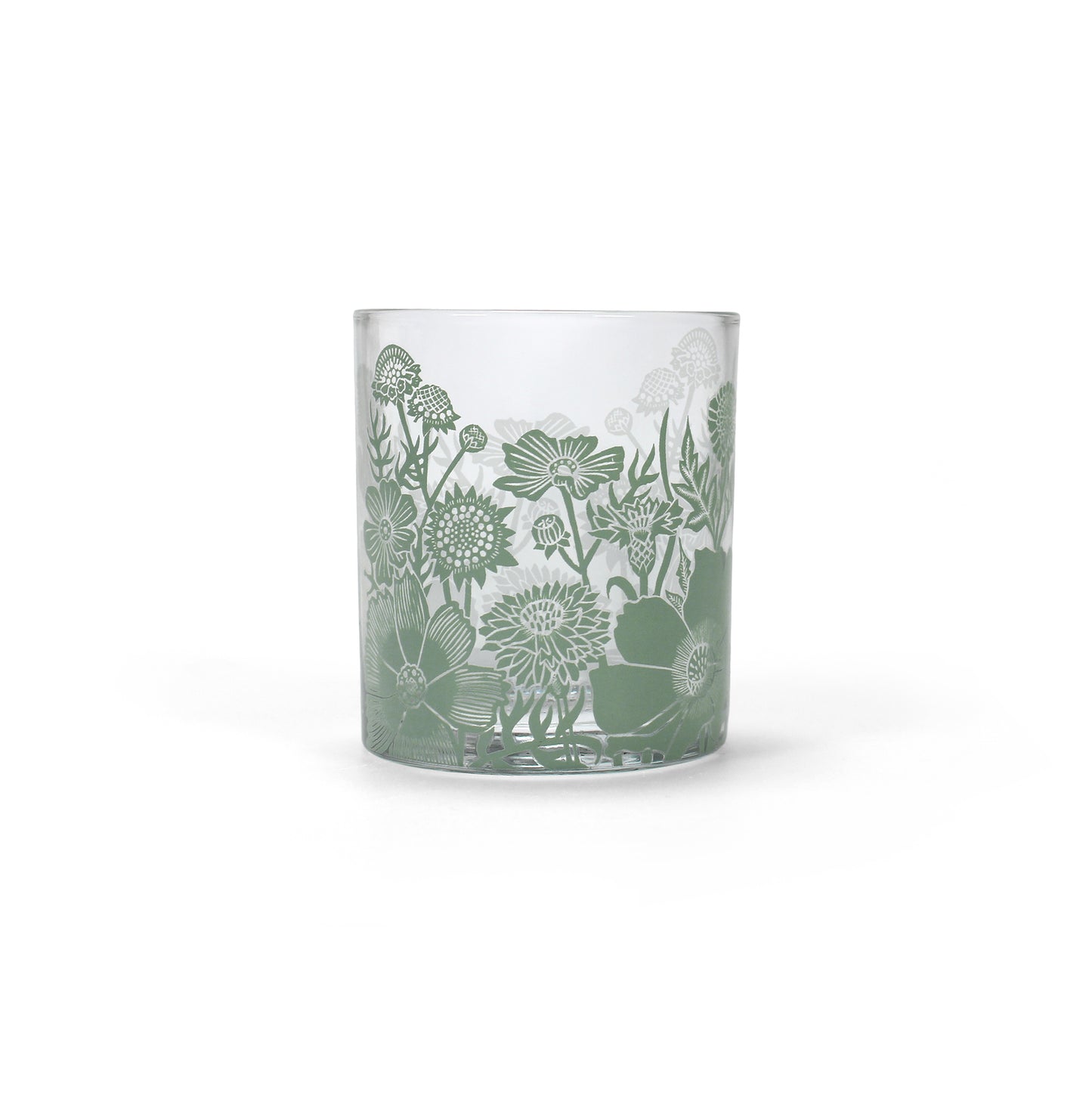 Drinking Glass Tumbler Flowers Woodland Green