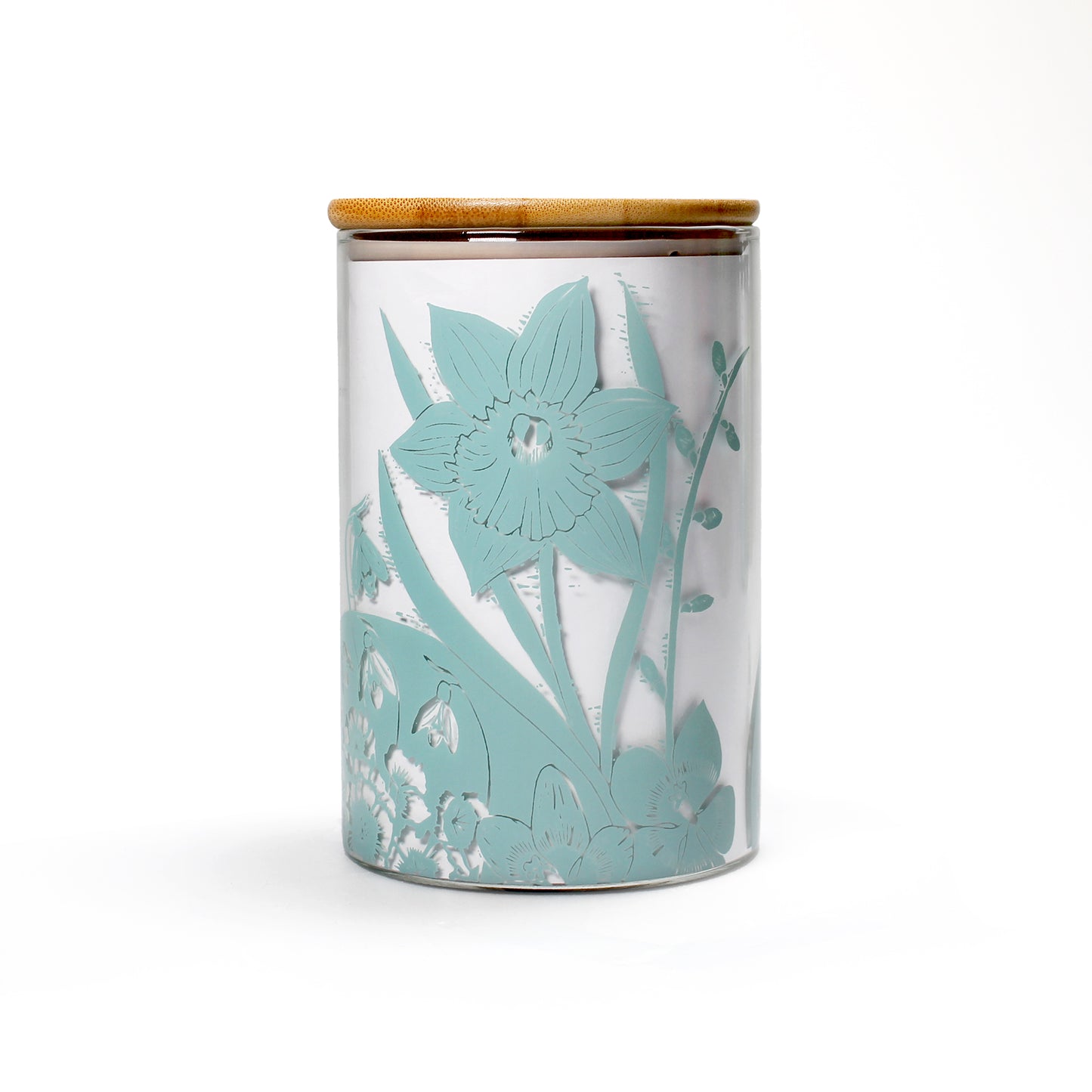 Glass Storage Jar Container Daffodil Flowers Blue