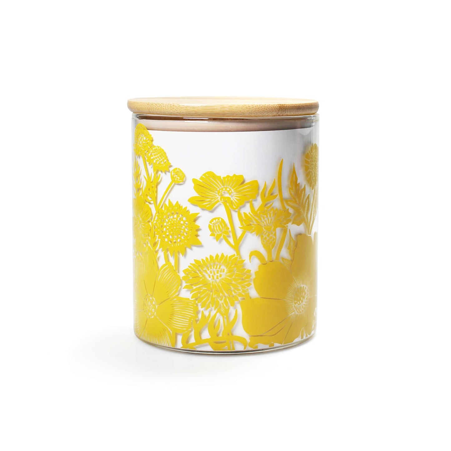 Glass Storage Jar Container Floral Pattern Yellow