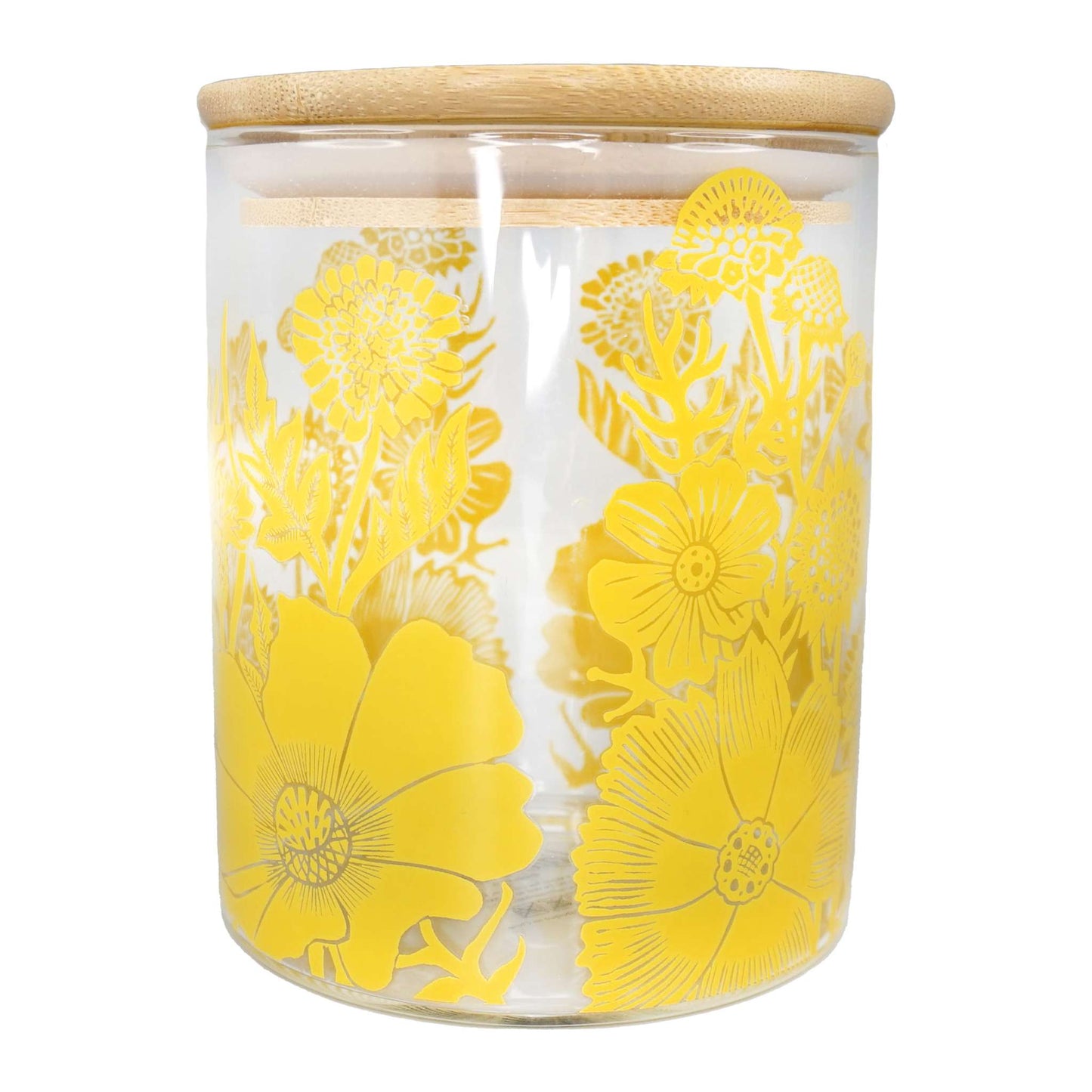 Glass Storage Jar Container Floral Pattern Yellow