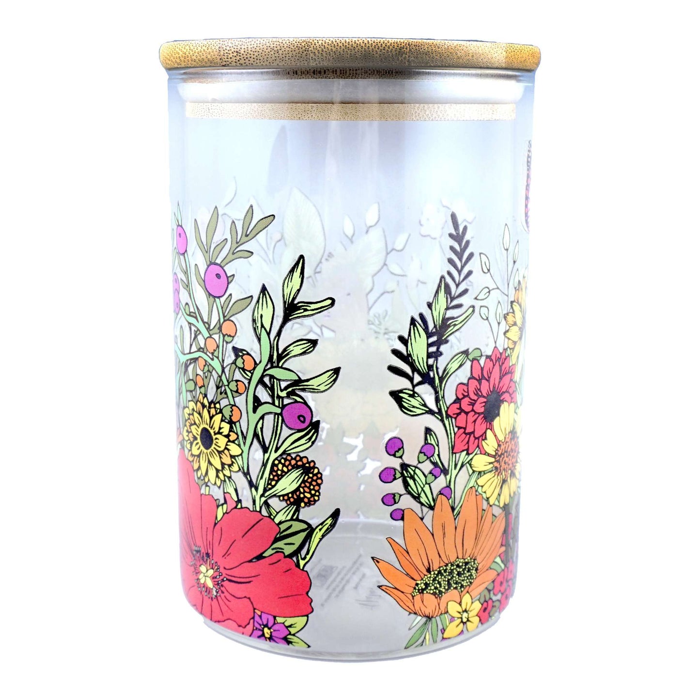 Glass Storage Jar Container Butterfly Flowers Floral