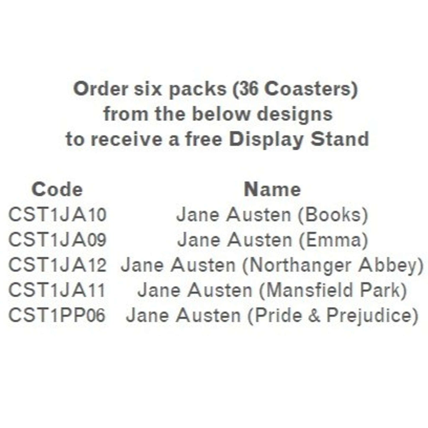 Counter Top Display  Coasters - Coaster Jane Austen