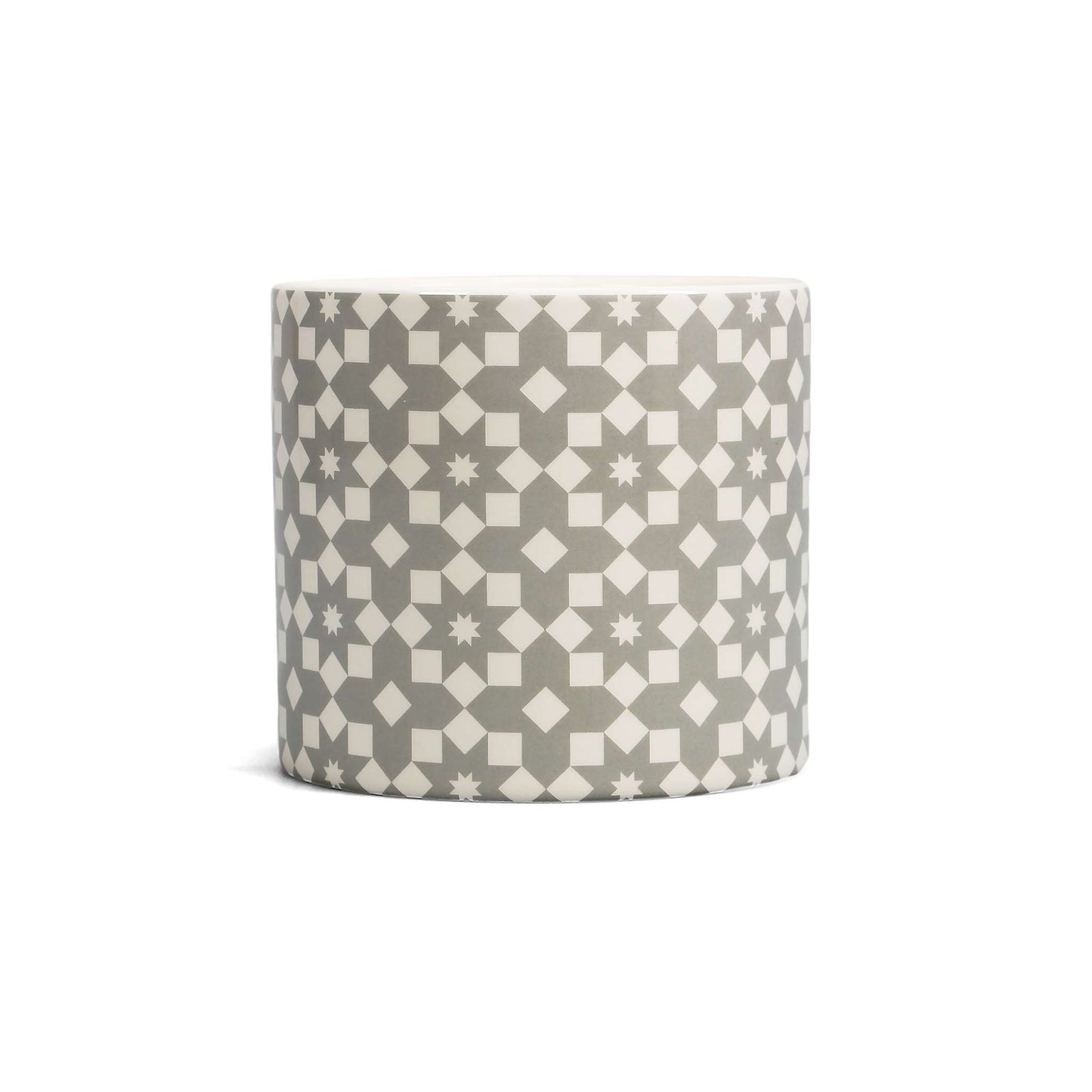 Ceramic Plant Pot Tiles Design Grey Flowers
