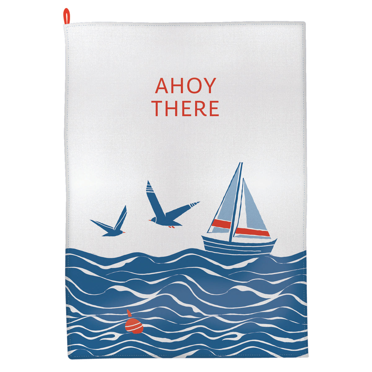 Coastal Sailboat Recycled Cotton Dish Towel - Ocean Waves