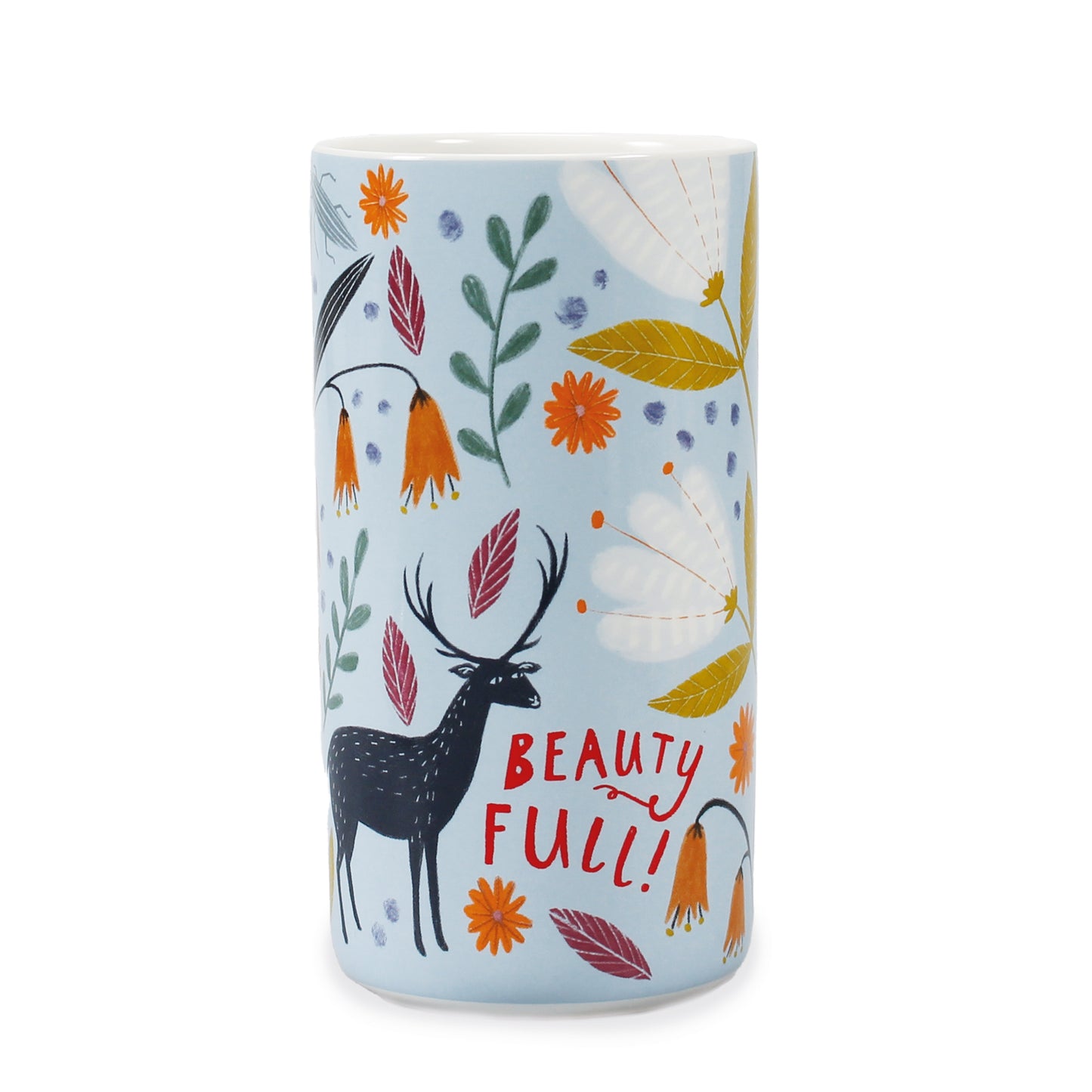 Ceramic Vase Scandinavian Floral Pattern with Animals