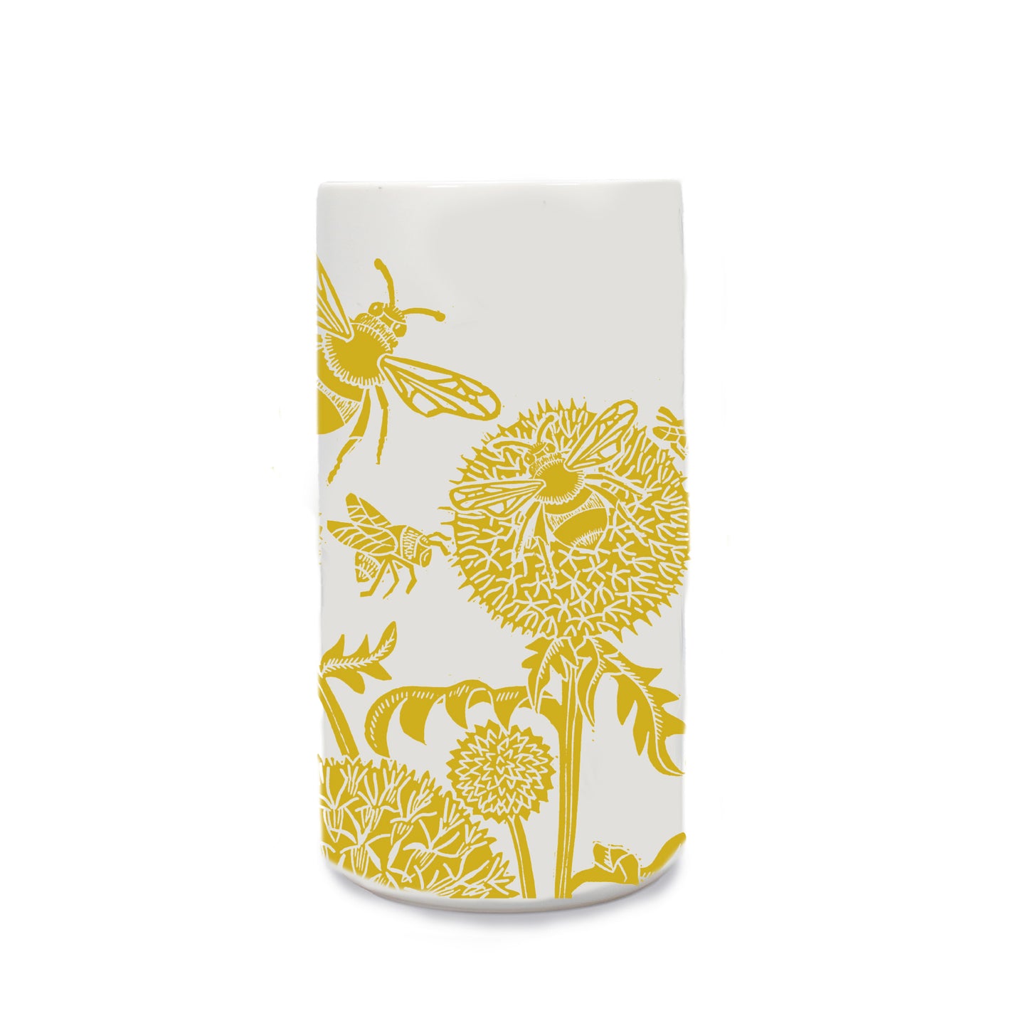 Ceramic Vase Bee Dandelion Mustard Yellow